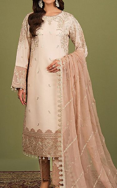 Alizeh Off White Raw Silk Suit | Pakistani Embroidered Chiffon Dresses USA- Image 1