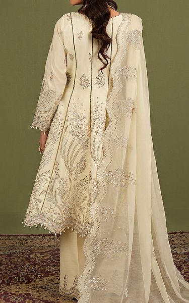 Alizeh Off White Raw Silk Suit | Pakistani Embroidered Chiffon Dresses USA- Image 2