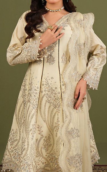 Alizeh Off White Raw Silk Suit | Pakistani Embroidered Chiffon Dresses USA- Image 3