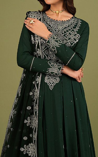 Alizeh Timber Green Raw Silk Suit | Pakistani Embroidered Chiffon Dresses USA- Image 3