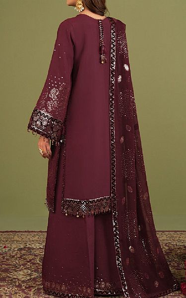 Alizeh Wine Berry Raw Silk Suit | Pakistani Embroidered Chiffon Dresses USA- Image 2