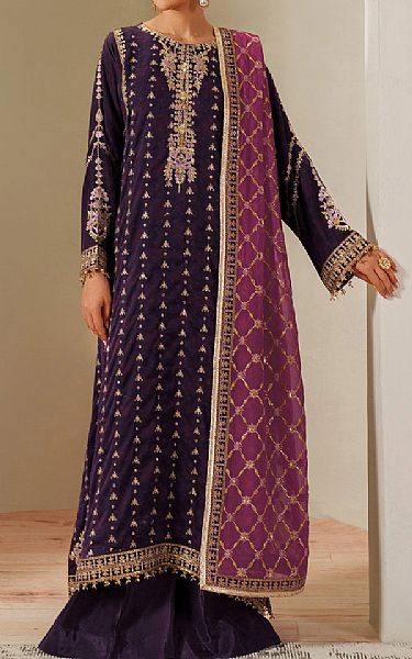 Alizeh Purple Taupe Chiffon Suit | Pakistani Embroidered Chiffon Dresses USA- Image 1
