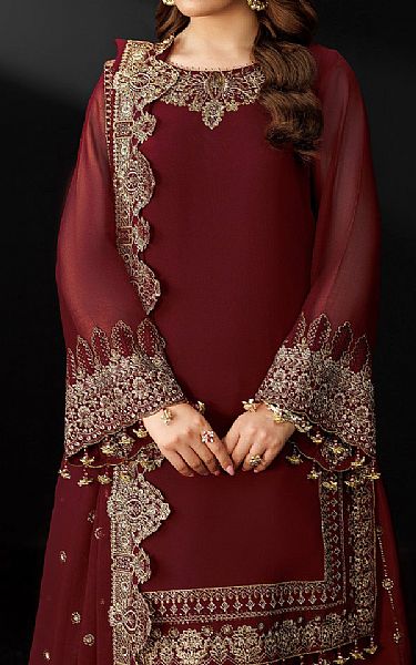 Alizeh Maroon Chiffon Suit | Pakistani Embroidered Chiffon Dresses USA- Image 3