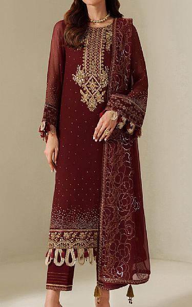 Alizeh Maroon Chiffon Suit | Pakistani Embroidered Chiffon Dresses USA- Image 1