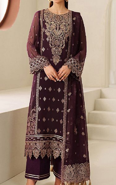 Alizeh Wine Berry Chiffon Suit | Pakistani Embroidered Chiffon Dresses USA- Image 1