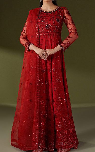 Alizeh Cornell Red Net Suit | Pakistani Embroidered Chiffon Dresses USA- Image 1
