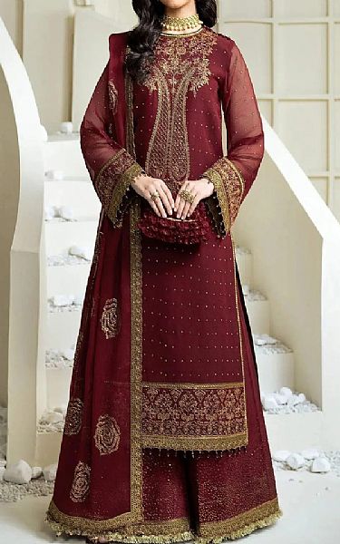 Alizeh Wine Chiffon Suit | Pakistani Embroidered Chiffon Dresses USA- Image 1