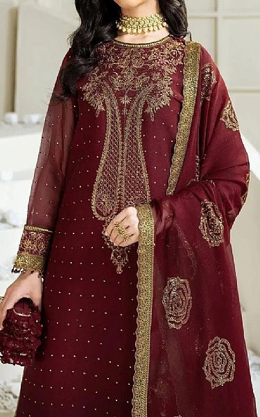 Alizeh Wine Chiffon Suit | Pakistani Embroidered Chiffon Dresses USA- Image 3