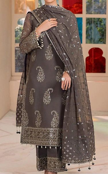 Alizeh Dark Grey Chiffon Suit | Pakistani Embroidered Chiffon Dresses USA- Image 1