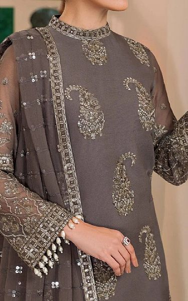 Alizeh Dark Grey Chiffon Suit | Pakistani Embroidered Chiffon Dresses USA- Image 3