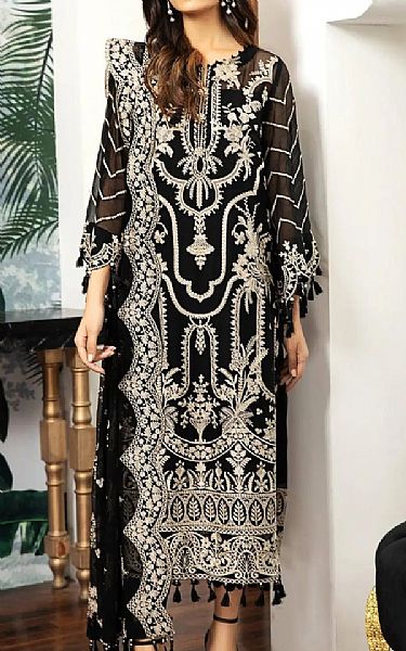 Alizeh Black/Off White Chiffon Suit | Pakistani Embroidered Chiffon Dresses USA- Image 1
