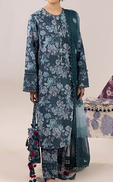 Alizeh Dark Blue Grey Lawn Suit | Pakistani Lawn Suits- Image 1