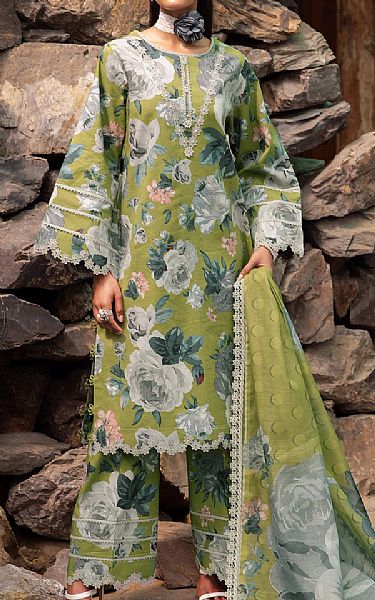 Alizeh Drab Green Lawn Suit | Pakistani Lawn Suits- Image 1