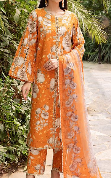 Alizeh Halloween Orange Lawn Suit | Pakistani Lawn Suits- Image 1