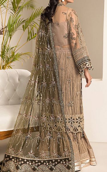 Alizeh Olive/Fawn Net Suit | Pakistani Embroidered Chiffon Dresses- Image 2