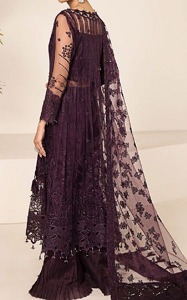 Alizeh Plum Net Suit | Pakistani Embroidered Chiffon Dresses- Image 2