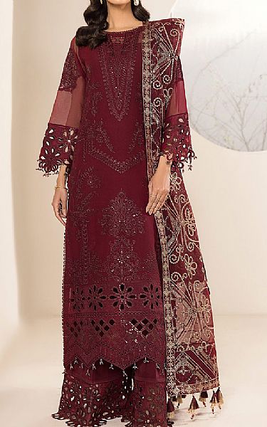 Alizeh Burgundy Chiffon Suit | Pakistani Embroidered Chiffon Dresses- Image 1