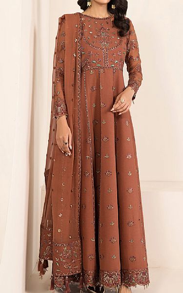 Alizeh Bronze Chiffon Suit | Pakistani Embroidered Chiffon Dresses- Image 1