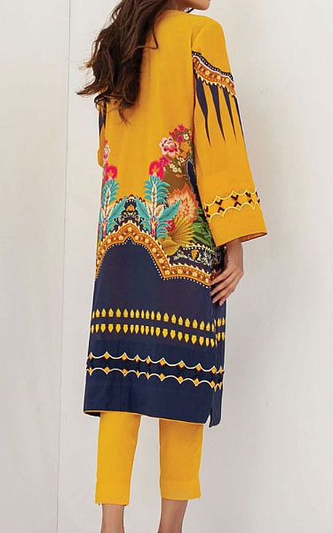 Mustard/Navy Blue Lawn Kurti | Pakistani Dresses in USA