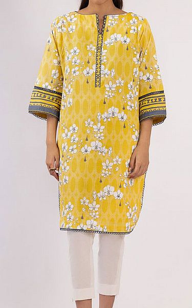 Alkaram Golden Yellow Lawn Kurti | Pakistani Dresses in USA- Image 1