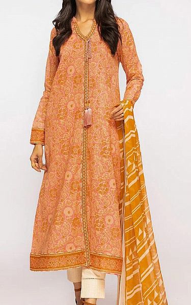 Alkaram Bright Orange Lawn Kurti | Pakistani Dresses in USA- Image 1