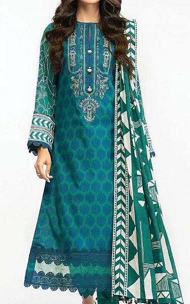 Alkaram Teal Lawn Suit (2 Pcs) | Pakistani Dresses in USA- Image 1
