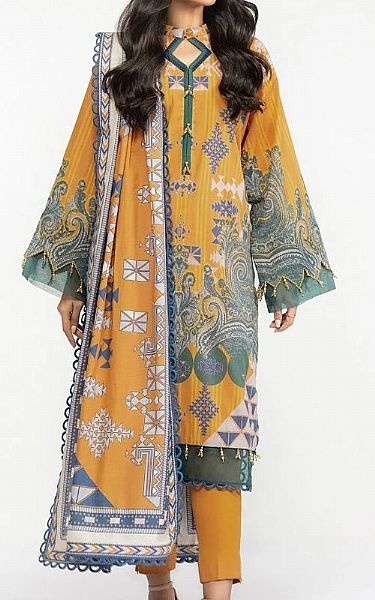 Alkaram Golden Yellow Lawn Suit (2 Pcs) | Pakistani Dresses in USA- Image 1
