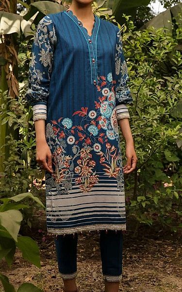 Alkaram Teal Blue Lawn Kurti | Pakistani Dresses in USA- Image 1