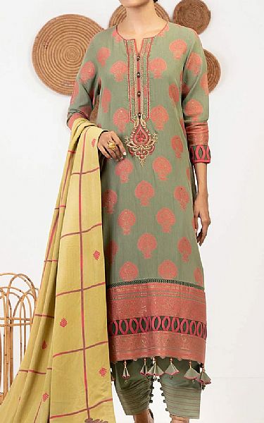 Alkaram Pistachio Green Jacquard Suit | Pakistani Winter Dresses- Image 1
