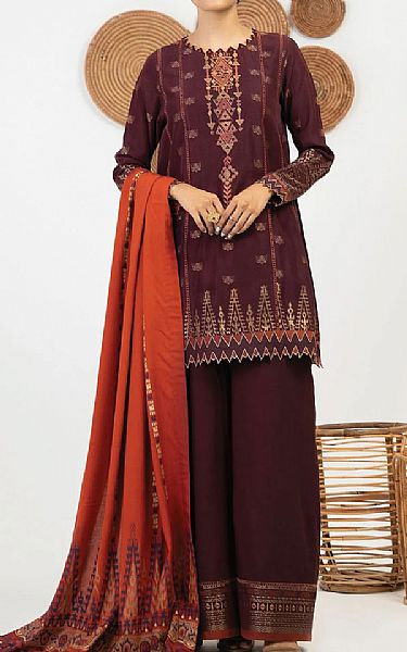 Alkaram Burgundy Jacquard Suit | Pakistani Dresses in USA- Image 1