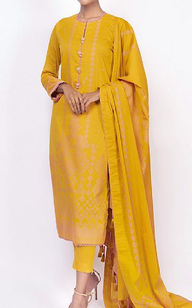 Alkaram Golden Yellow Jacquard Suit | Pakistani Winter Dresses- Image 1