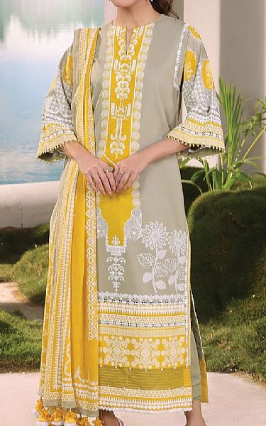 Alkaram Golden Yellow/Grey Cambric Suit | Pakistani Dresses in USA- Image 1