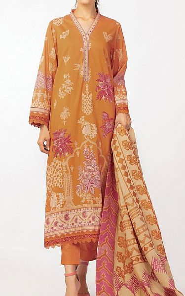 Safety Orange Cambric Suit | Alkaram Pakistani Winter Dresses