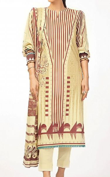 Alkaram Cream Cambric Suit | Pakistani Winter Dresses- Image 1