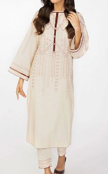 Alkaram Off-white Cambric Kurti | Pakistani Winter Dresses- Image 1