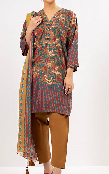 Alkaram Brown Cambric Suit | Pakistani Lawn Suits- Image 1