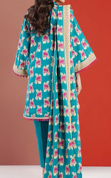Alkaram Turquoise Cambric Suit | Pakistani Lawn Suits- Image 2