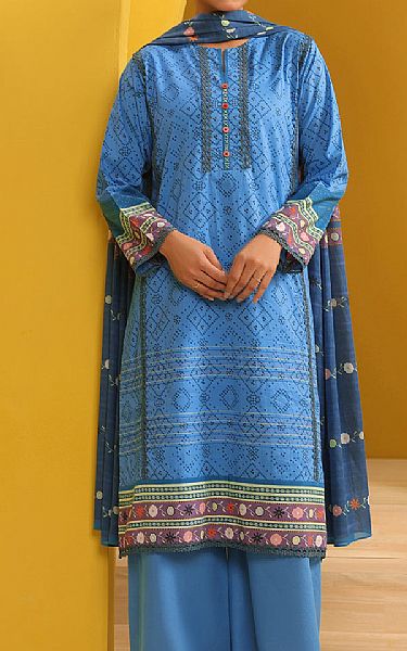Alkaram Cornflower Blue Cambric Suit | Pakistani Lawn Suits- Image 1