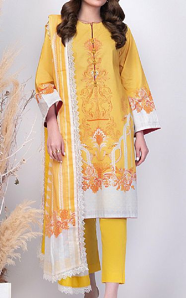 Alkaram Golden Yellow Lawn Suit | Pakistani Dresses in USA- Image 1