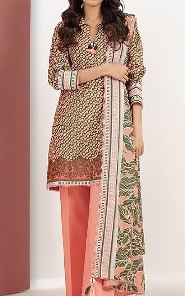 Alkaram Tea Pink Cambric Suit (2 Pcs) | Pakistani Lawn Suits- Image 1