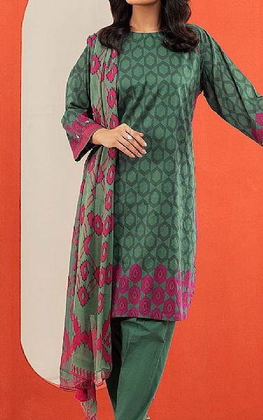 Alkaram Bottle Green Cambric Suit (2 Pcs) | Pakistani Lawn Suits- Image 1