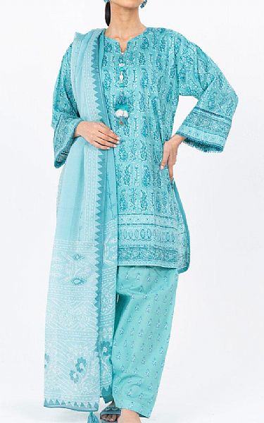 Alkaram Light Turquoise Dobby Suit | Pakistani Winter Dresses in USA- Image 1