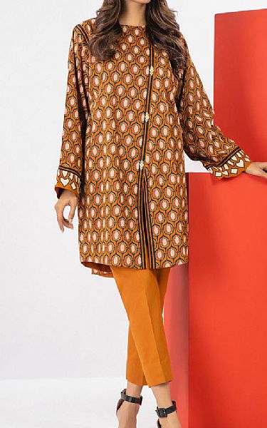 Alkaram Orange Cambric Kurti | Pakistani Lawn Suits- Image 1