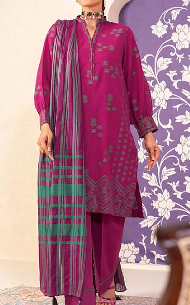 Alkaram Dark Fuchsia Jacquard Suit | Pakistani Lawn Suits- Image 1