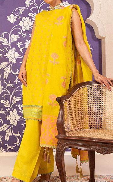 Alkaram Yellow Jacquard Suit | Pakistani Lawn Suits- Image 1