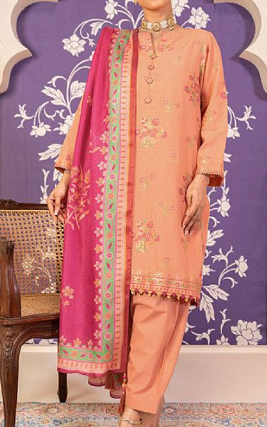 Alkaram Peach Jacquard Suit | Pakistani Lawn Suits- Image 1