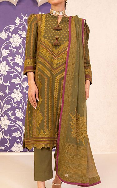 Alkaram Dirt Brown Jacquard Suit | Pakistani Lawn Suits- Image 1