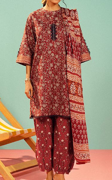 Alkaram Vivid Burgundy Lawn Suit | Pakistani Lawn Dress in USA- Image 1