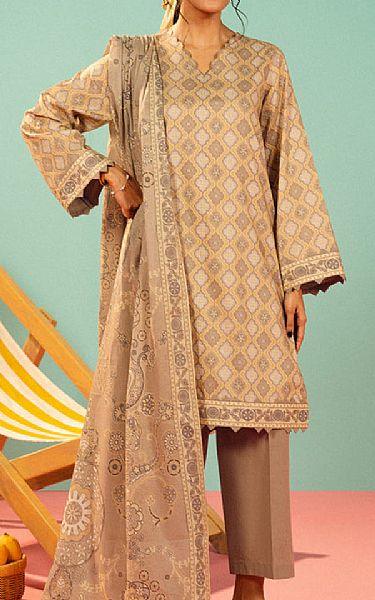 Alkaram Beige Lawn Suit | Pakistani Lawn Dress in USA- Image 1