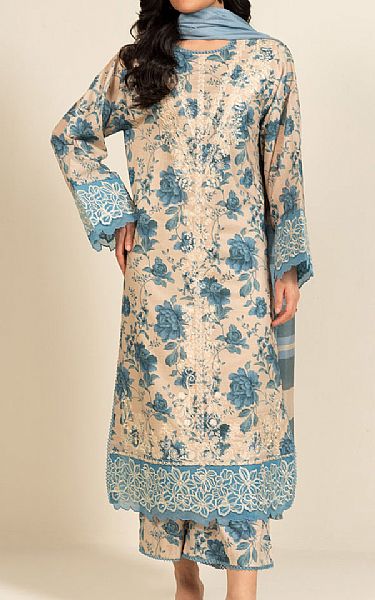 Alkaram Ivory/Faded Blue Lawn Suit | Pakistani Lawn Dress in USA- Image 1